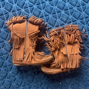 Minnetonka Fringed Brown Kids Boots